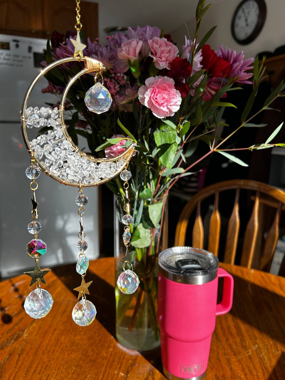 Clear Quartz Natural Crystal Sun & Moon Catchers