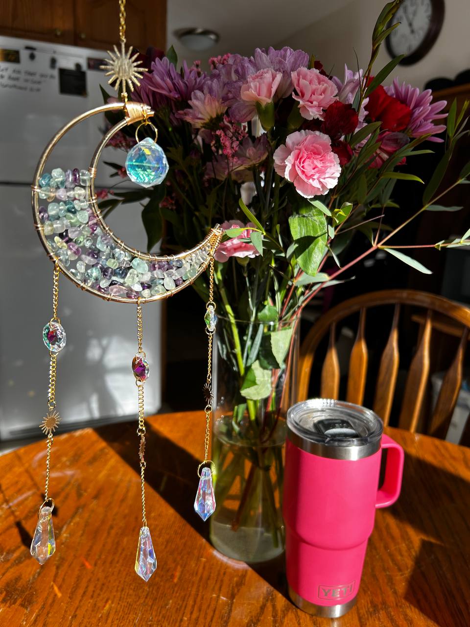 Colorful Fluorite Natural Crystal Sun & Moon Catchers